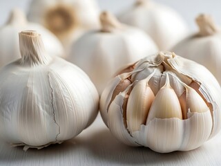 Close-up showcase of vibrant and aromatic garlic bulbs, ready for use