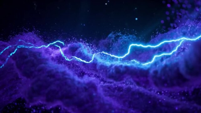 Dynamic abstract cosmic energy fields flowing through deep space with glowing electric waves and particle motion. Ideal for futuristic visuals, sci-fi backgrounds, and technology concepts.