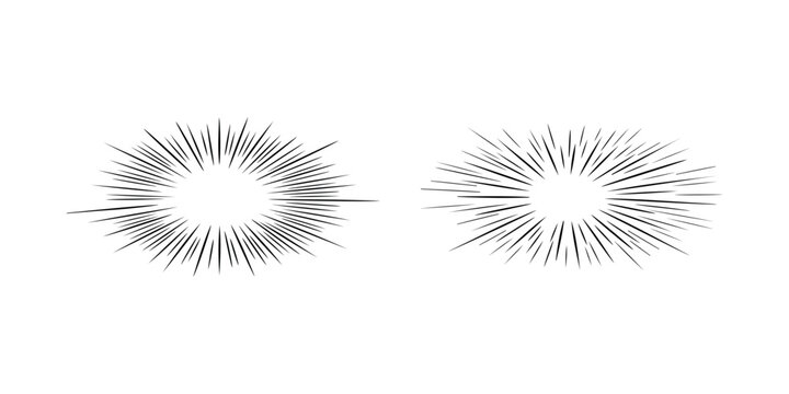 Abstract sunburst radial speed lines set with comic style motion effect and burst shape for manga background or fast action zoom visual vector illustration