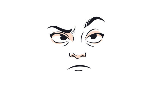 Expressive face illustration shows a skeptical or suspicious look with raised eyebrows and a pensive gaze directed sideways.