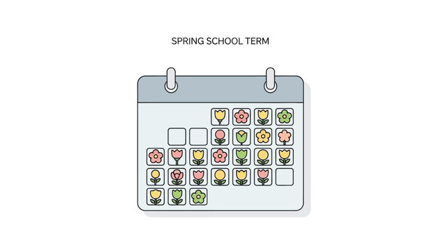 Colorful Calendar with Spring School Term Dates.