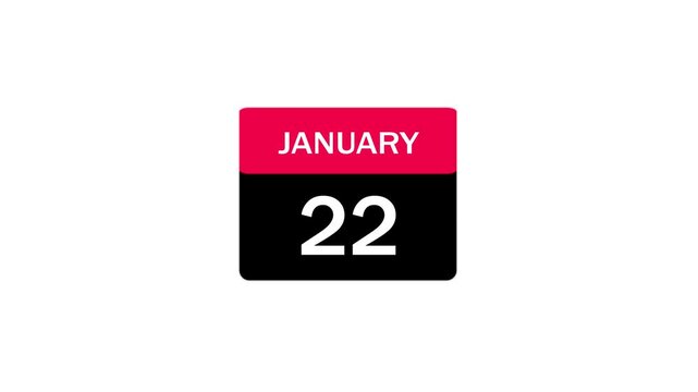 A minimalist calendar icon depicting the date January 22nd with a bold red header and black base. Perfect for scheduling, planning, and organizing reminders.