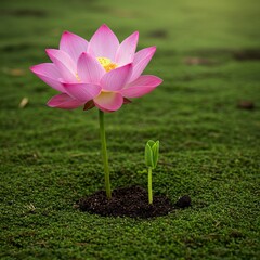 Hope and Renewal A lotus flower and a sprout growing together re