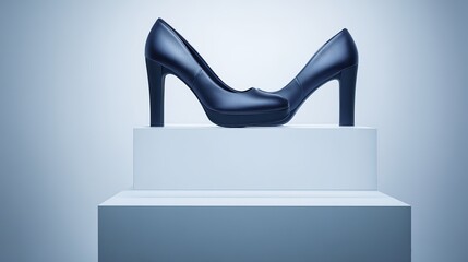 Fashion shoes displayed on a minimalist pedestal with clean studio lighting.