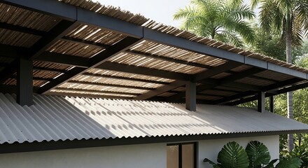 Exotic roof construction detail showcasing tropical architectural style