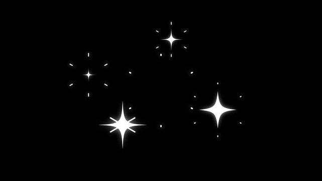 Twinkle star pop-up animation with fireworks line blast, star sparkle, white cartoon, flat, vector, doodles style stars blinking on black screen 4k video