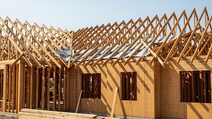 Framing a new house with wood construction and architectural framework