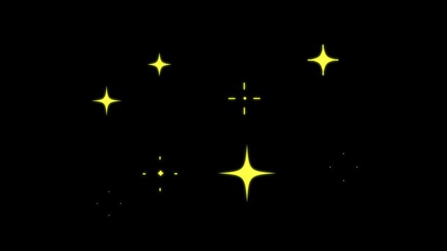 twinkle lights Sparkling stars Shine animation Twinkle star glitter sparkle, white cartoon, flat, vector, doodles style stars blinking, glitter on black screen background, night sky. Yallow