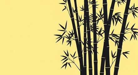 Minimalist Bamboo Forest Silhouette on Pale Yellow Background Image