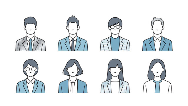 Set of faces of business people