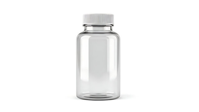 Small clear plastic bottle with white ribbed cap on white background