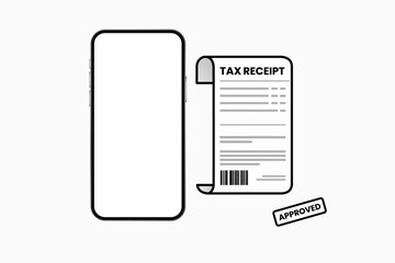 Mobile Tax Filing Concept with Digital Receipt and Approved Stamp on Smartphone Screen Vector Illustration
