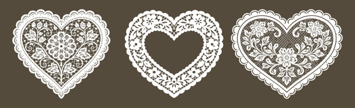 Elegant vintage lace heart collection in white paper cut style for wedding and Valentine design