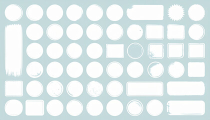 Assortment of white blank shapes and frames with textured edges on light blue empty