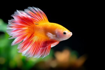 Fototapeta premium Stunning Fish with Elegant Fins Swimming Gracefully in Dark Background