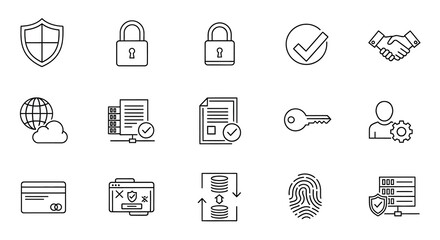 Security and protection icons in a linear style silhouette