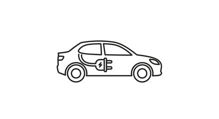 Fototapeta premium Line art illustration of an electric car with a charging symbol silhouette