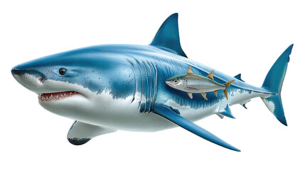 Fototapeta premium Apex Predator of the Deep: A formidable great white shark, with its sleek, powerful form, dominates the aquatic realm, embodying both grace and the raw power of nature. 