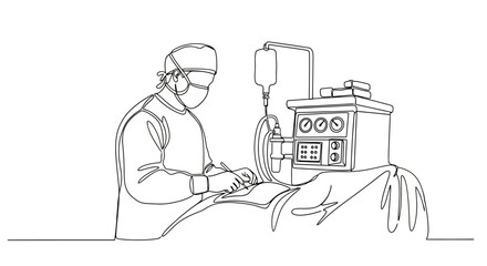 Surgeon Operating Medical Equipment During Procedure.