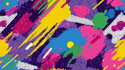 Abstract pop art paint splash pattern, colorful geometric Memphis style vector background, trendy 80s 90s retro design with copy space © Ameer