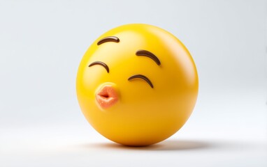 Fototapeta premium Soft 3D Emoji Blowing Kiss in Bright Yellow Color with Playful Expression