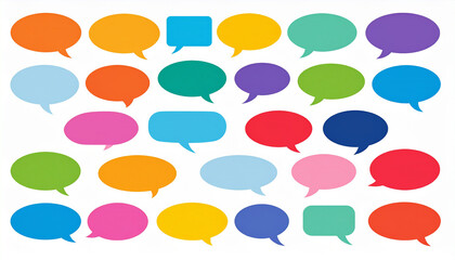 Large collection of diverse speech bubbles in multiple colors on white Keywords: speech bubble