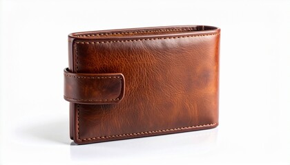 "A premium brown leather wallet with polished finish and visible stitching, placed on a clean white surface, symbolizing fashion, craftsmanship, elegance, and timeless product design."