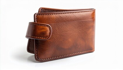 "A premium brown leather wallet with polished finish and visible stitching, placed on a clean white surface, symbolizing fashion, craftsmanship, elegance, and timeless product design."