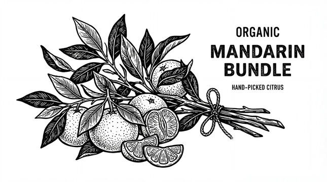 organic mandarin bundle, hand-picked citrus fruits illustration