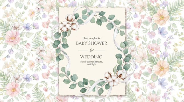 baby shower wedding invitation floral wreath design