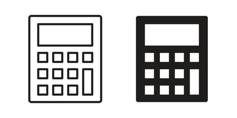 Calculator icon in black line style set. logotype designs