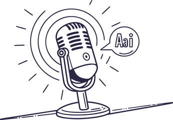 Smart Voice Assistant Microphone with AI Glow Icon for Speech Recognition and Virtual Assistant Interfaces