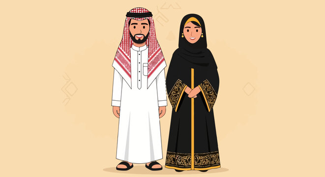 Traditional Arab Man and Woman Standing Together.