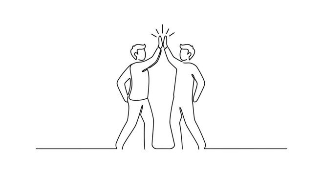 Two men giving each other a high five in celebration.