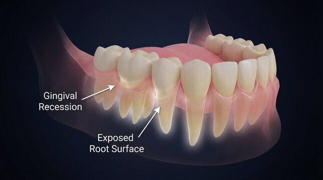 Gingival recession and exposed root surface illustration