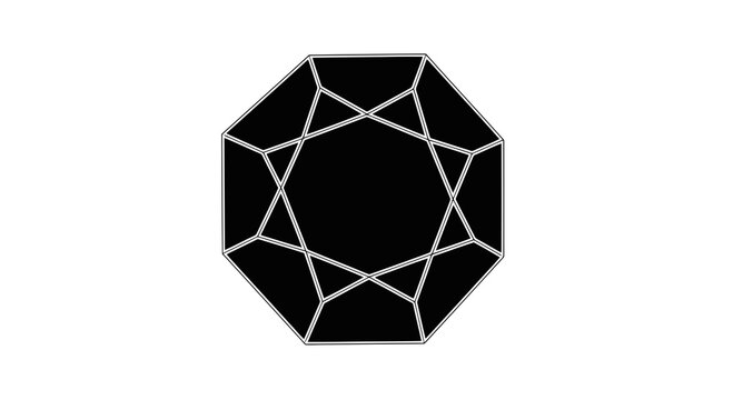 A black dodecagram with white outline on a white background.