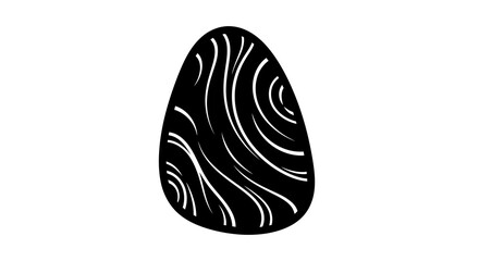 A black and white abstract design on a teardrop shape against a plain white background