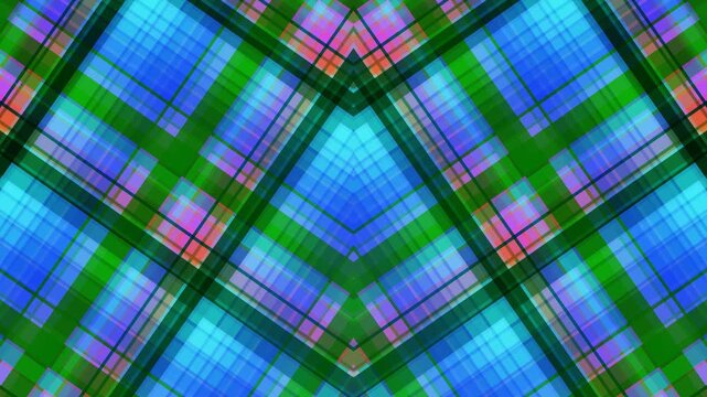 Vibrant green and blue abstract grid pattern with colorful accents.