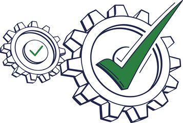 Quality Control Checkmark with Gear Icon for Automated Inspection and Manufacturing Assurance Systems
