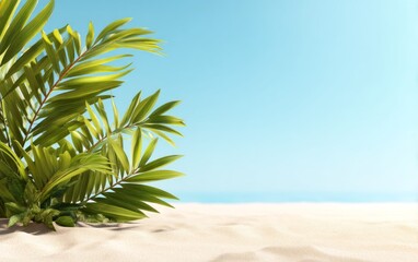 Fototapeta premium Vibrant Beach Landscape with Soft Glow and Colorful Palm Leaves