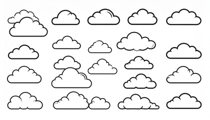 Set of outline cloud icons with black borders on a clean white background image photo