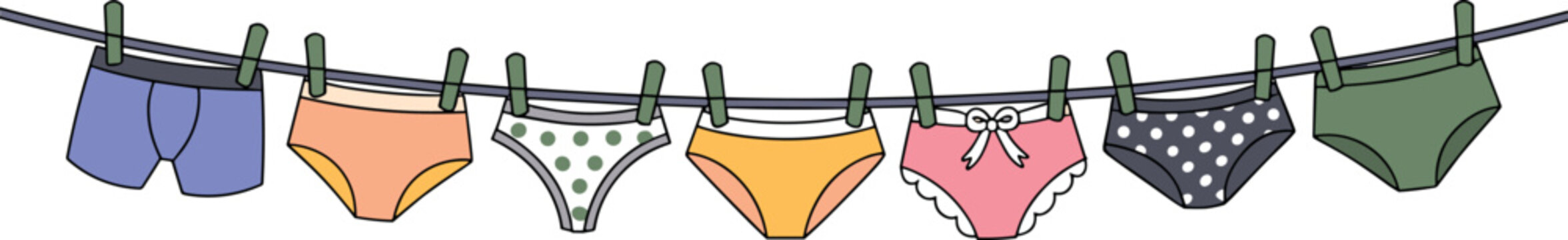 Colorful Women Panties Hanging on Clothesline Laundry Concept Cute Flat Vector Illustration Design