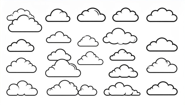 Set of outline cloud icons with black borders on a clean white background image photo
