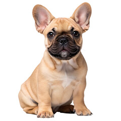 Obraz premium Cute fawn French bulldog puppy sitting against white background