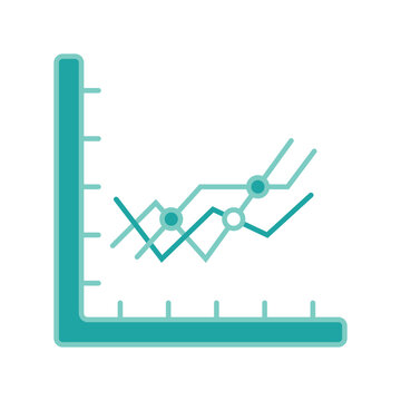 A minimalist teal line graph illustrating data trends and statistical analysis over time with multiple variables.