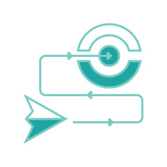 Stylized illustration of a path leading from a paper airplane icon to a concentric circle target, symbolizing goal achievement or navigation.