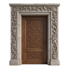 Ornate Wooden Door with Stone Carved Frame