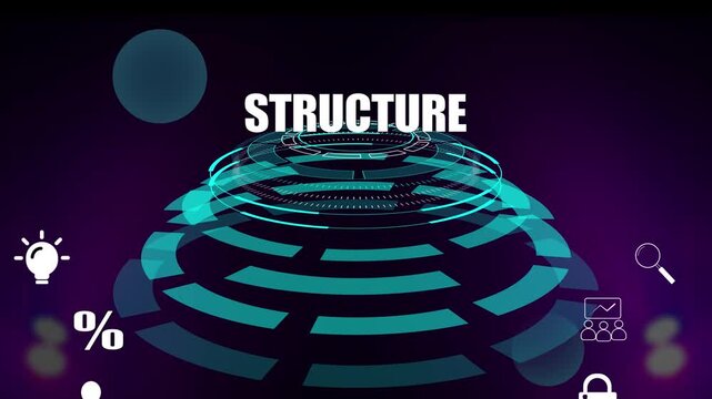 Modern structure framework for business efficiency and leadership with high tech digital interface, glowing circles and hierarchy icons for strategic company alignment