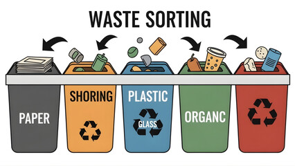 Waste sorting bins for recycling and proper disposal