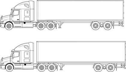 Semi, truck, trailer, blueprint, transport, vehicle, cargo, logistics, vector, illustration, technical, drawing, delivery, freight, industrial, outline, shipping, design, schematic, engineering © Ayesha